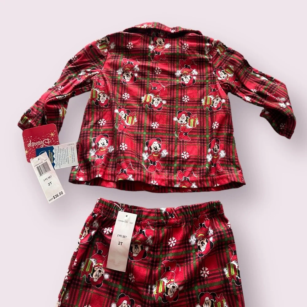 NWT Toddler Girl Disney Two Piece Pajama Set Plaid Minnie Mouse Winter Holiday